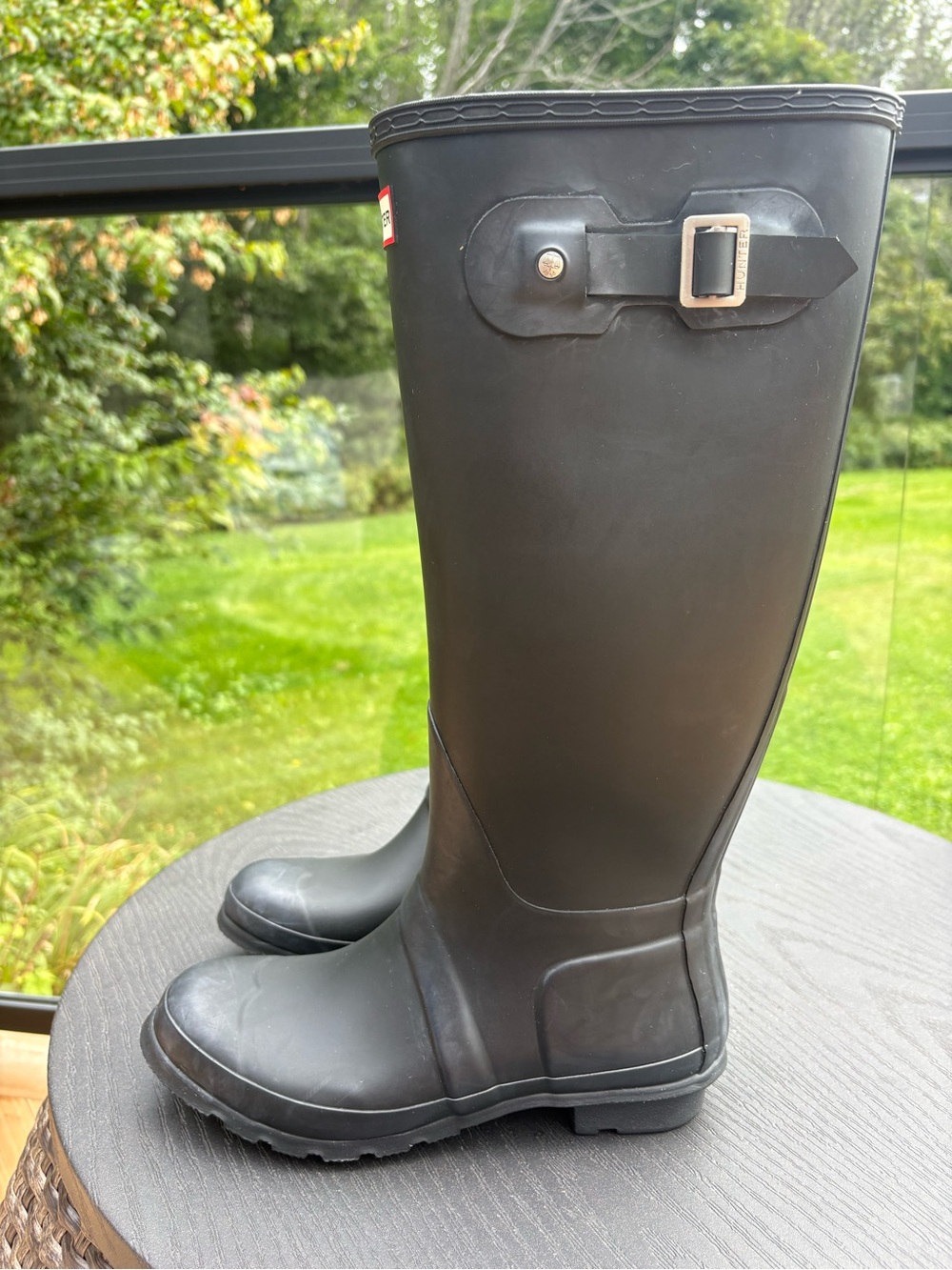 Hunter Black Tall Women’s Rain Boots with Side Buckle - Picture 2 of 7